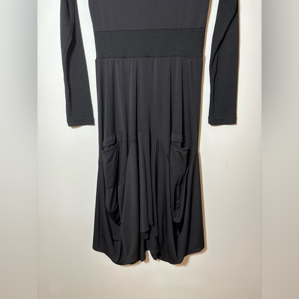 INIZIO Black Lagenlook Italy Asymmetrical Long Sleeve Dress Size Small - Picture 3 of 10